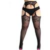 CURRMIEGO Collant a rete da donna, taglie forti, con bretelle in pizzo