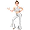 Kaerm Ragazze Completi Sportivi da Danza Moderna Jazz Hip Hop Tuta da Ballo Latino Americano Tango con Paillettes Lucide Crop Top da Ginnastica + Pantaloni Leggings