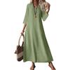 Onsoyours Abito Donna in Lino E Cotone Maxi Abiti Bohémien Casual Scollo A V Maniche 3/4 Leggero Lungo Estiva Vestiti Trapezio Dress da Spiaggia Vacanze