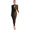 Aislor Tuta Intera Donna Sportiva Strass Body Ginnastica Artistica Maniche Lunghe Leotards Body Danza Classica Abito da Pattinaggio Ballo Jumpsuit Bodysuit
