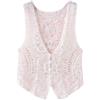 LCDIUDIU Gilet Donna,Gilet Floreale All'Uncinetto Da Donna Bianco Con Scollo A V Cavo Mandala Fiore Senza Maniche Aperto Sul Davanti Bottone Corto Gilet Scialle Cardigan Lavorato A Maglia Boho Hippie Gilet C