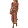 Minetom Donne Abito Lungo Vestito Manica Corta Estivo Casual Floreale Fiori Spiaggia Vacanza Abiti con Tasche