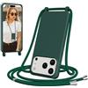 Jrkvniv Cover per iPhone 18 Pro Max/17 Pro Max con Cordino, Verde | Morbido TPU Silicone Case con Laccio Tracolla, Regolabile e Rimovibile, Antiurto AntiGraffio Case