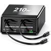 CRENDOF GaN - Caricatore da 210 W con 2 cavi, doppie porte da 45 W per MacBook e laptop, stazione di ricarica USB-C a 6 porte, caricabatterie rapido a protocollo completo compatibile con iPhone/iPad/casa