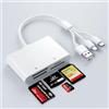 MTAKYA Lettore di schede SD per iPhone,4 in 3 Lightning+USB C+USB A,Lettore di schede di memoria per schede SD/TF/XD/MS, Lettore di schede XD Plug and Play, Lettore di schede Micro SD per iPhone/iPad/Android