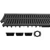 mufle Canaletta Scolo Nera H50 e Griglia in Plastica 8mm A15, 2 pz | Canaletta Scolo Acqua Piovana in PP/PE con Griglia in Plastica | Testate di Chiusura e Bocchello di Scarico Inclusi