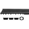 mufle Canaletta Scolo Nera H50 e Griglia in Plastica 8mm A15, 1 pz | Canaletta Scolo Acqua Piovana in PP/PE con Griglia in Plastica | Testate di Chiusura e Bocchello di Scarico Inclusi