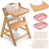 hauck Seggiolone Evolutivo Alpha Move, Cuscino Beige e 2 Piatti | Seggiolone evolutivo in legno dai 6 mesi | Vassoio rimovibile | 2 piatti in silicone | Cuscino seduta