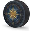 Ginfult Copertura per ruota di scorta con motivo a bussola dorata, impermeabile, 40,6 cm, per auto, rimorchi, camion