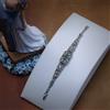 Bracciale Argento Antico Arte Deco Corpo a Rettangolo Verde Vintage Stile, QD32