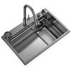 SINKONE Lavello da cucina multifunzione in acciaio inox con getto a cascata | Finitura nera, doccetta estraibile e display LED della temperatura per facilitare le attività quotidiane in cucina.