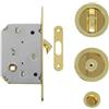 Maniglie Design Kit Porta Scorrevole Rotondo con Serratura e Nottolino, Ottone Satinato | Serratura a gancio, maniglie a incasso tonde, ditale, sblocco esterno, viti incluse