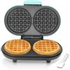 AshGlen Doppia Mini Piastra per Cialde per Bambini, Wafflera Elettrica 2x10cm Griglie Rotte Antiaderenti, 2 Cialde Keto Chaffle, Piccola Macchina, Azzurro Acqua