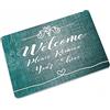 Plancholo Welcome Please Remove Your Shoes Zerbino per ingresso interno ed esterno, tappeto porta ingresso per ingresso, basso chiave, tappetino di benvenuto, garage, cortile, pala da neve, 45 x 50 cm, verde
