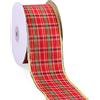 Craftdady Nastro natalizio scozzese rosso con bordo dorato, 9 m | Nastro di velluto rosso a quadri da 65 mm per decorazioni per albero confezioni regalo ghirlande