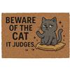 CKB LTD Zerbino con scritta in inglese Beware of the Cat It Judges, con scherzo, per porte anteriori e posteriori, realizzato con retro in PVC antiscivolo, fibra di cocco naturale, dimensioni per