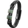 HUIANGLIYG Bracciale Da Uomo In Pelle Nera, Con Pietra Naturale Geometrica, In Pelle Intrecciata, Con Chiusura Magnetica, Unisex, Polsino, Gioiello Fatto A Mano, Regalo Per Uomo E Donna
