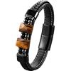 HUIANGLIYG Bracciale Da Uomo In Pelle Nera, Con Pietra Naturale Geometrica, In Pelle Intrecciata, Con Chiusura Magnetica, Unisex, Polsino, Gioiello Fatto A Mano, Regalo Per Uomo E Donna