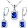MICMIF Set Gioielli Zirconia in Taglio Smeraldo Argento 925 per Donna, Orecchini Pendenti Halo e Collana Ciondolo Pietre Rosso Verde Bianco Viola Blu Rosa Azzurro per Compleanno