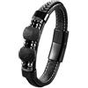 HUIANGLIYG Bracciale Da Uomo In Pelle Nera, Con Pietra Naturale Geometrica, In Pelle Intrecciata, Con Chiusura Magnetica, Unisex, Polsino, Gioiello Fatto A Mano, Regalo Per Uomo E Donna