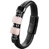 HUIANGLIYG Bracciale Da Uomo In Pelle Nera, Con Pietra Naturale Geometrica, In Pelle Intrecciata, Con Chiusura Magnetica, Unisex, Polsino, Gioiello Fatto A Mano, Regalo Per Uomo E Donna