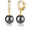 Schöner-SD - Orecchini a cerchio in argento sterling 925 placcati oro, con perla da 10 mm e Placcato oro, colore: scuro-grigio, cod. Fi-OCR27vg-Ku10-dg