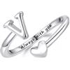 Turandoss Anello in argento con cuore da donna e ragazza, con lettere dalla | Anello in argento placcato oro bianco 14 carati con lettere, regolabile, anello di fidanzamento, regalo per donne, bambini