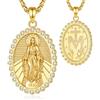 INFUSEU Collana Donna Madonna Miracolosa, 18K Oro Ciondolo Vergine Maria Medaglia Miracolosa Gioiello Religioso Cattolico con Croce e Simboli Sacri Collana Protettiva Rame Regalo Donna