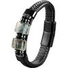 HUIANGLIYG Bracciale Da Uomo In Pelle Nera, Con Pietra Naturale Geometrica, In Pelle Intrecciata, Con Chiusura Magnetica, Unisex, Polsino, Gioiello Fatto A Mano, Regalo Per Uomo E Donna
