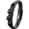 HUIANGLIYG Bracciale Da Uomo In Pelle Nera, Con Pietra Naturale Geometrica, In Pelle Intrecciata, Con Chiusura Magnetica, Unisex, Polsino, Gioiello Fatto A Mano, Regalo Per Uomo E Donna