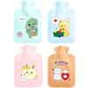 YQYCE Set di 4 mini bottiglie dell'acqua calda, da 350 ml, piccola con simpatici disegni di animali (coniglio/dinosauro/orso/gatto), ideale per bambini, adulti, viaggi, campeggio e giornate fredde, calore