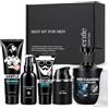 KIYTARBOO Set Uomo 5 in 1,Detergenza Delicata e Idratazione per Viso,Barba e Rasatura | Set per la cura di Natale da uomo, per la pulizia, siero, crema, depilazione e rasatura, set regalo per la festa del papà