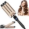Bizcasa Ferro Arriccia Capelli, Arricciacapelli 3 Tubi, Temperatura regolabile, Ferro Arricciacapelli Professionale Ceramica, 25mm Riscaldamento rapido,Schermo LCD, per capelli lunghi e corti (Oro)