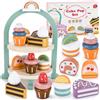 UBBOY Torta per Set da tè Giocattolo Accessori Cucina Giocattolo Legno | Set Cibo Finto Giocattolo per Cucina Bambini,Regalo Bambino Compleanno Pasqua Halloween Natale 3 4 5 Anni