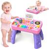 HappyGoLucky Giochi Bambini 1 Anno, Bimba Tavolo DJ con Piano, Regalo Bambina 1 2 3 Anni | Giochi Montessori 1 2 3 Anni, Strumenti Musicali Bambini 1 Anno Tavolo Interattivo con Musica e Luce, Regali di Natale