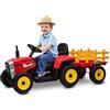 BABYCAR Trattore Elettrico per Bambini con Rimorchio (Rosso) - Macchina elettrica per Bambini, Batteria 12V, 2 motori, Trattore Elettrico con Luci e Telecomando
