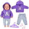 Carreuty Abbigliamento per bambole da 30 a 45 cm. Contiene 1 frangia viola con cappuccio, 1 pantaloni grigi, 1 paio di calzini, 1 appendiabiti per bambole da 12 a 18 pollici, regalo per bambini