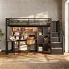 MOHUANG Letto a soppalco, 90 x 200 cm, struttura in metallo, armadio a scale, vano portaoggetti, senza materasso, nero