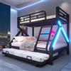 Ktipm Letto Castello Bambini 90(140)x200 cm con LED e LettoEstraibile, Nero | Letto a Castello Una Piazza e Mezza con Scala e Protezione Anticaduta, Struttura Metallica, Senza Materasso
