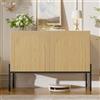 Merax Credenza 100 x 40 x 75 cm, cassettiera a 2 ante, effetto legno naturale, design ad arco con scanalature verticali, gambe in metallo, armadio portaoggetti per soggiorno