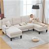 Lubvtti Divano moderno a U con doppia chaise longue, Divano imbottito a 4 posti con porta di ricarica USB, con cuscini e comodo schienale, adatto a soggiorni e appartamenti, Beige,Lino