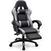 NARCISO - Sedia Gaming Ergonomica con Cuscino Cervicale e Cuscino Lombare Massaggiante, per Concentrarsi Durante il Gioco e lo Studio o Rilassarsi con le Funzioni Reclinabile e Poggiapiedi (Grigio)