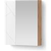 Livinity Mobiletto a specchio Ronco, Bianco/Rovere 60 x 75 cm | 2 Ante · 3 scomparti · Ampia superficie a specchio · Cosmetici & cura · Sopra il lavabo