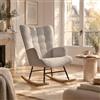 Xanthyl Poltrona a Dondolo in Tessuto Teddy Grigio Chiaro - Schienale Quadrettato, Poltroncina Salotto, Poltrona da Lettura, Rocking Chair per Camera da Letto