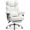 COMHOMA Sedia da gaming ergonomica, da ufficio, 180 kg, con supporto lombare e poggiapiedi regolabili, design ibrido in ecopelle e rete, schienale regolabile a 150°, sedia direzionale alta, bianca