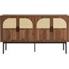 Azkoeesy Credenza Effetto Noce 140x40x80 cm, Design Effetto Rattan, Gambe e Maniglie in Metallo Nero, Mobile Porta TV Moderno, Libreria, buffet, Ideale per Ingresso, Cucina e Soggiorno