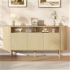 Merax Credenza 160 x 40 x 78,5 cm, comò con 3 ante ondulate e 2 ripiani aperti, armadio portaoggetti effetto legno naturale con 5 gambe in legno massello, per soggiorno, corridoio e sala da pranzo