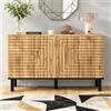 Merax Credenza 120 x 35 x 68 cm, cassettiera con 3 ante e 6 vani, armadio portaoggetti effetto legno con motivo ondulato, cerniere push to open e ammortizzate, per soggiorno
