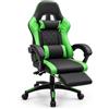 NARCISO - Sedia Gaming Ergonomica con Cuscino Cervicale e Cuscino Lombare Massaggiante, per Concentrarsi Durante il Gioco e lo Studio o Rilassarsi con le Funzioni Reclinabile e Poggiapiedi (Verde)