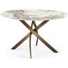 Cribel ROYAL Tavolo Rotondo Top Pandora con Piano in Gres Porcellanato Effetto Marmo e Gambe Bronzo in Metallo Incrociate, Tavolo da Pranzo 120x75 cm